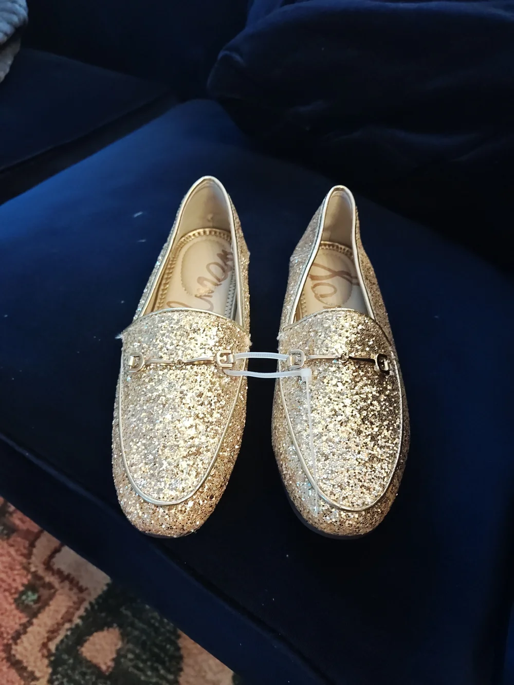 Sam Edelman Kids Gold Glitter Moccasins with Metal Bit